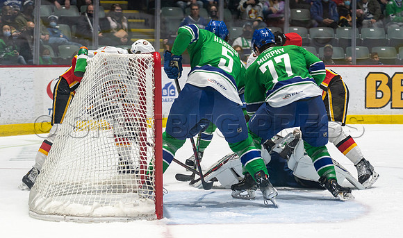 Sun, Feb 27, 2022 Abbotsford Canucks crush Stockton Flames 6-2 at Abbotsford Event Centre.