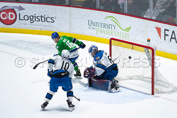 Sun, March 13, 2022 Abbotsford Canucks take Colorado Eagles 5–4 in OT at Abbotsford Event Centre in Abbotsford, BC