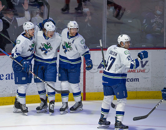 Abbotsford Canucks defeat San Diego Gulls 4-2 on Sunday, Jan 23, 2022 at Abbotsford Centre.