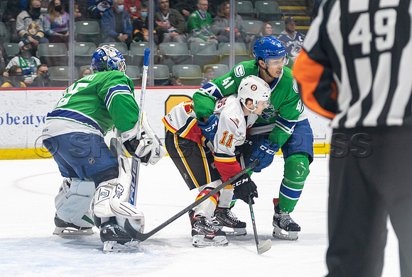 Sun, Feb 27, 2022 Abbotsford Canucks crush Stockton Flames 6-2 at Abbotsford Event Centre.