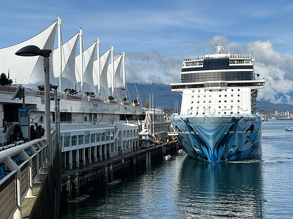 April 21, 2022 NCL Norwegian Bliss-Wyland docks Canada Place, Vancouver, BC.