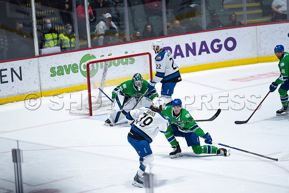 Sun, March 13, 2022 Abbotsford Canucks take Colorado Eagles 5–4 in OT at Abbotsford Event Centre in Abbotsford, BC