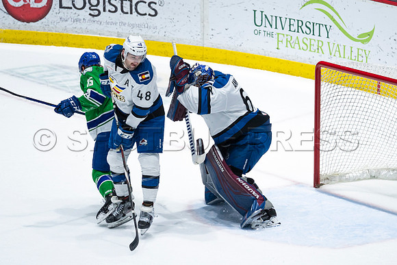 Sun, March 13, 2022 Abbotsford Canucks take Colorado Eagles 5–4 in OT at Abbotsford Event Centre in Abbotsford, BC