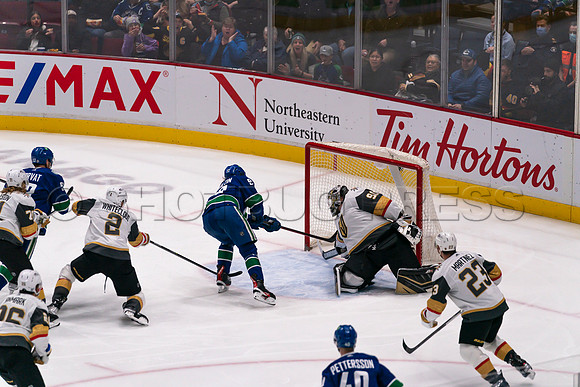 Vancouver, Canada, 12th April, 2022. Vancouver Canucks take the game at 54 seconds into OT against the Las Vegas Golden Knights.