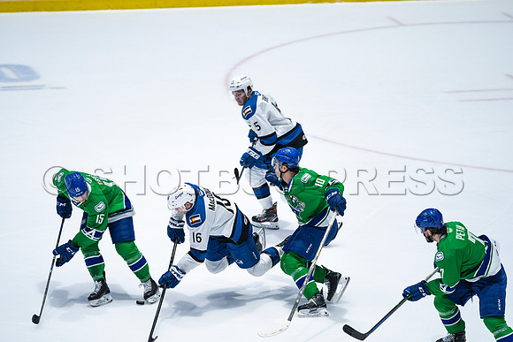 Sun, March 13, 2022 Abbotsford Canucks take Colorado Eagles 5–4 in OT at Abbotsford Event Centre in Abbotsford, BC