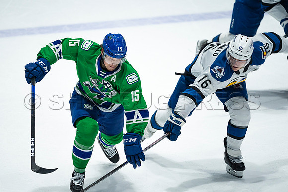 Sun, March 13, 2022 Abbotsford Canucks take Colorado Eagles 5–4 in OT at Abbotsford Event Centre in Abbotsford, BC