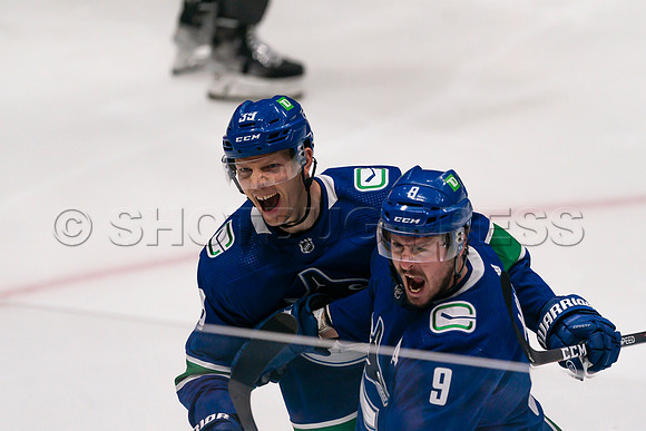Vancouver, Canada, 12th April, 2022. Vancouver Canucks take the game at 54 seconds into OT against the Las Vegas Golden Knights.