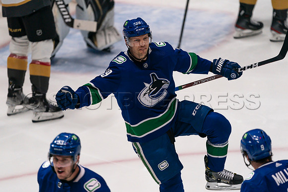 Vancouver, Canada, 12th April, 2022. Vancouver Canucks take the game at 54 seconds into OT against the Las Vegas Golden Knights.