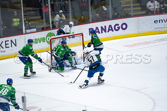 Sun, March 13, 2022 Abbotsford Canucks take Colorado Eagles 5–4 in OT at Abbotsford Event Centre in Abbotsford, BC