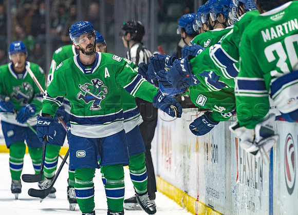 Sun, Feb 27, 2022 Abbotsford Canucks crush Stockton Flames 6-2 at Abbotsford Event Centre.