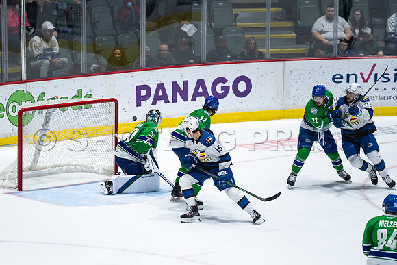 Sun, March 13, 2022 Abbotsford Canucks take Colorado Eagles 5–4 in OT at Abbotsford Event Centre in Abbotsford, BC