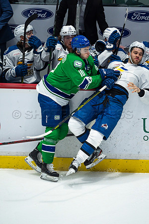 Sun, March 13, 2022 Abbotsford Canucks take Colorado Eagles 5–4 in OT at Abbotsford Event Centre in Abbotsford, BC