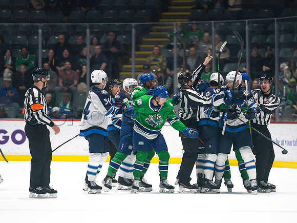 Wed, March 16, 2022 Abbotsford Canucks make an epic comeback to take a 5-4 win in OT against the Manitoba Moose in Abbotsford, BC