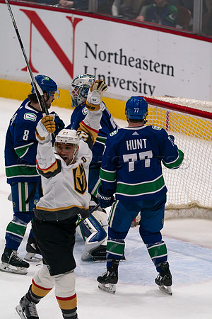 Vancouver, Canada, 12th April, 2022. Vancouver Canucks take the game at 54 seconds into OT against the Las Vegas Golden Knights.