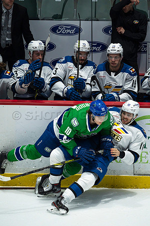 Sun, March 13, 2022 Abbotsford Canucks take Colorado Eagles 5–4 in OT at Abbotsford Event Centre in Abbotsford, BC