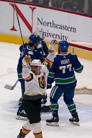 Vancouver, Canada, 12th April, 2022. Vancouver Canucks take the game at 54 seconds into OT against the Las Vegas Golden Knights.