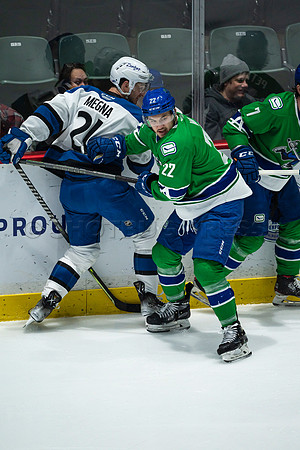 Sun, March 13, 2022 Abbotsford Canucks take Colorado Eagles 5–4 in OT at Abbotsford Event Centre in Abbotsford, BC
