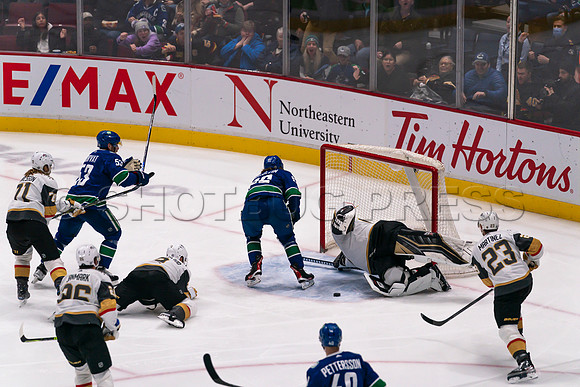 Vancouver, Canada, 12th April, 2022. Vancouver Canucks take the game at 54 seconds into OT against the Las Vegas Golden Knights.