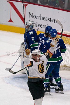 Vancouver, Canada, 12th April, 2022. Vancouver Canucks take the game at 54 seconds into OT against the Las Vegas Golden Knights.