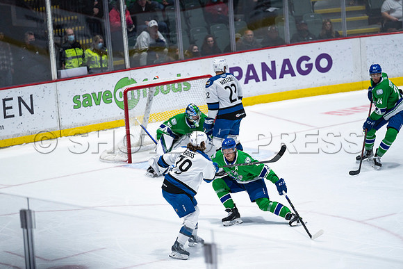 Sun, March 13, 2022 Abbotsford Canucks take Colorado Eagles 5–4 in OT at Abbotsford Event Centre in Abbotsford, BC