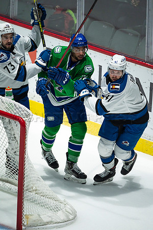 Sun, March 13, 2022 Abbotsford Canucks take Colorado Eagles 5–4 in OT at Abbotsford Event Centre in Abbotsford, BC