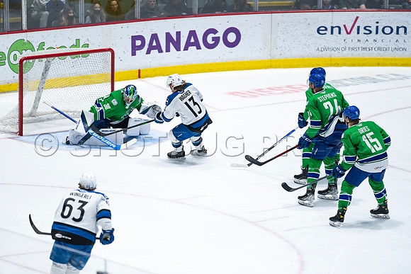 Sun, March 13, 2022 Abbotsford Canucks take Colorado Eagles 5–4 in OT at Abbotsford Event Centre in Abbotsford, BC