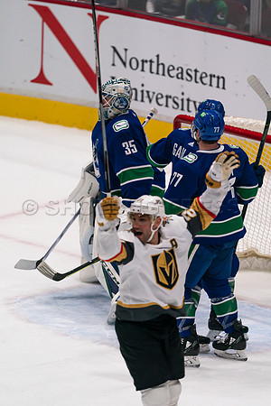 Vancouver, Canada, 12th April, 2022. Vancouver Canucks take the game at 54 seconds into OT against the Las Vegas Golden Knights.