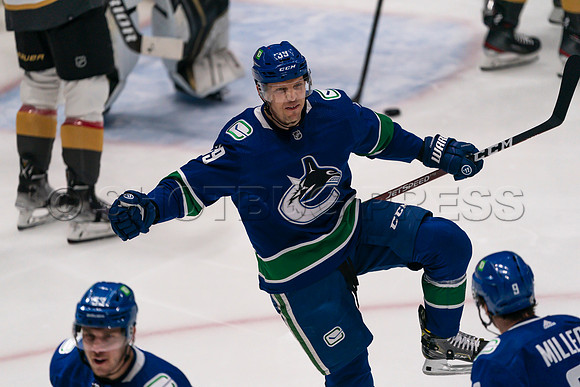 Vancouver, Canada, 12th April, 2022. Vancouver Canucks take the game at 54 seconds into OT against the Las Vegas Golden Knights.