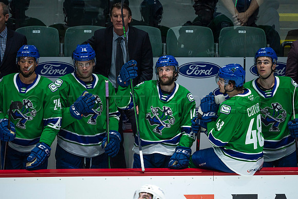 Sun, March 13, 2022 Abbotsford Canucks take Colorado Eagles 5–4 in OT at Abbotsford Event Centre in Abbotsford, BC