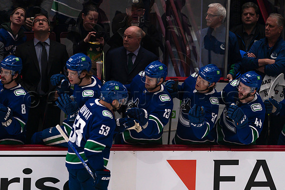Vancouver, Canada, 12th April, 2022. Vancouver Canucks take the game at 54 seconds into OT against the Las Vegas Golden Knights.