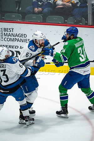 Sun, March 13, 2022 Abbotsford Canucks take Colorado Eagles 5–4 in OT at Abbotsford Event Centre in Abbotsford, BC
