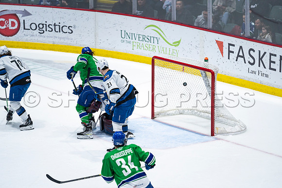 Sun, March 13, 2022 Abbotsford Canucks take Colorado Eagles 5–4 in OT at Abbotsford Event Centre in Abbotsford, BC